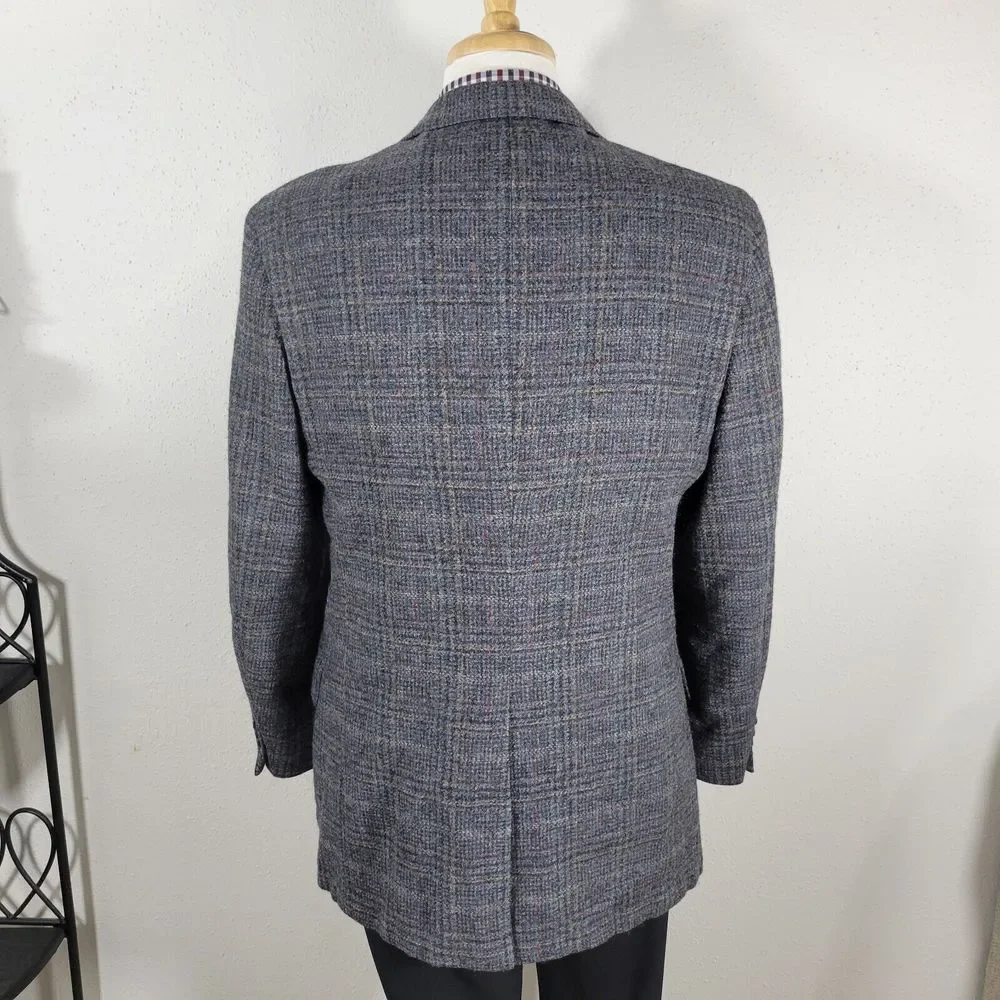 VTG John Alexander Men's Tweed Sport Coat Blazer‎ Two Button Plaid Gray Sz 44R